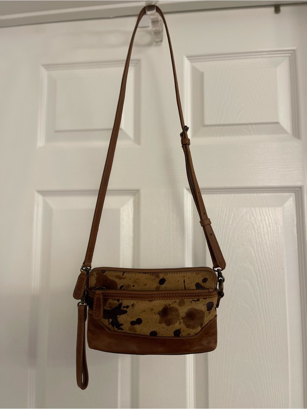 Frye Brown Leather Crossbody with Spotted Suede Panel - Picture 2 of 9